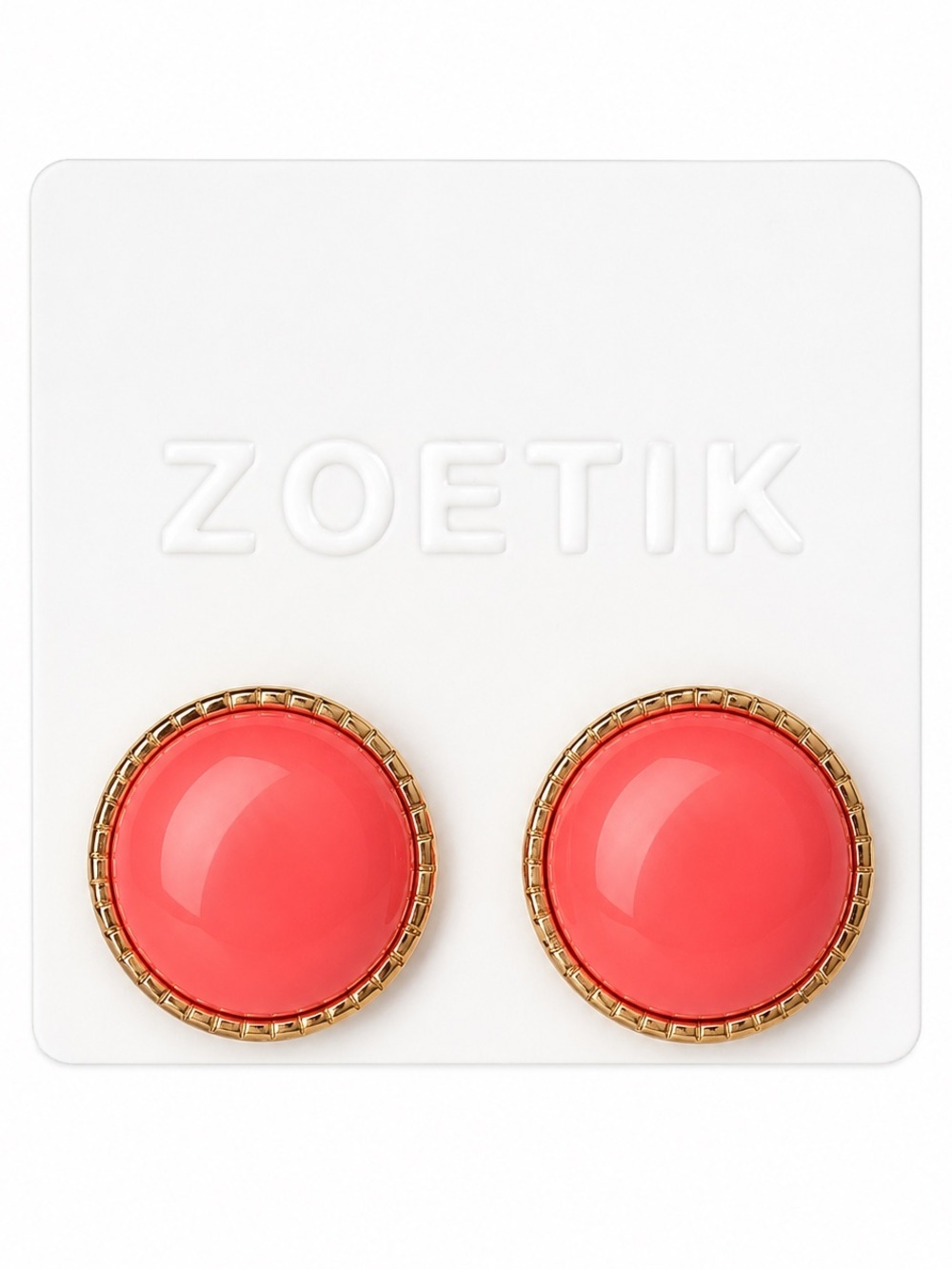 Zoetik Coral Pink Round Button Stud Earrings Gold Tone Statement NWT